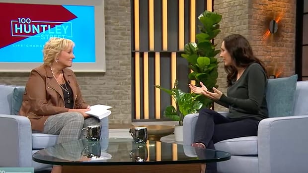 Danielle Macaulay, speaker and author, being interviewed on 100 Huntley Street